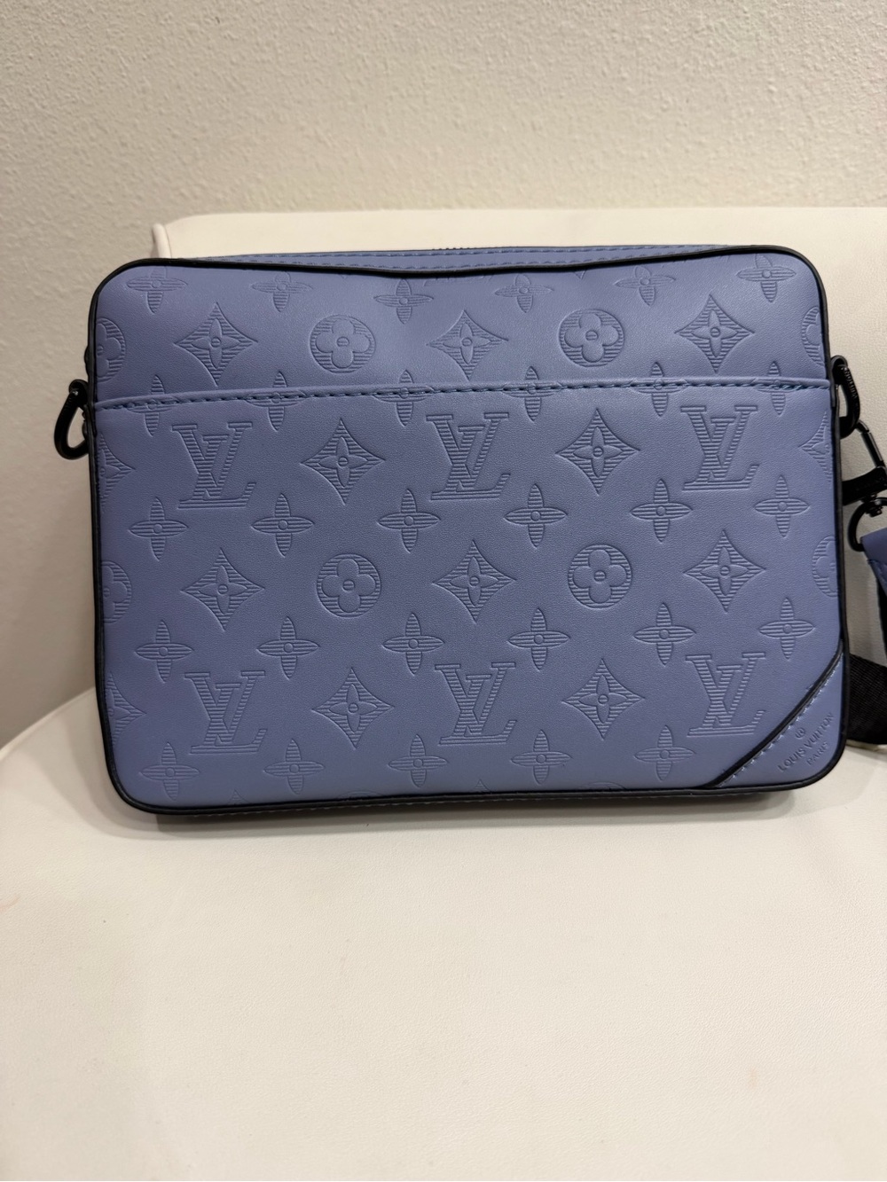 Embossed Monogram Crossbody Bag in Lavender Blue